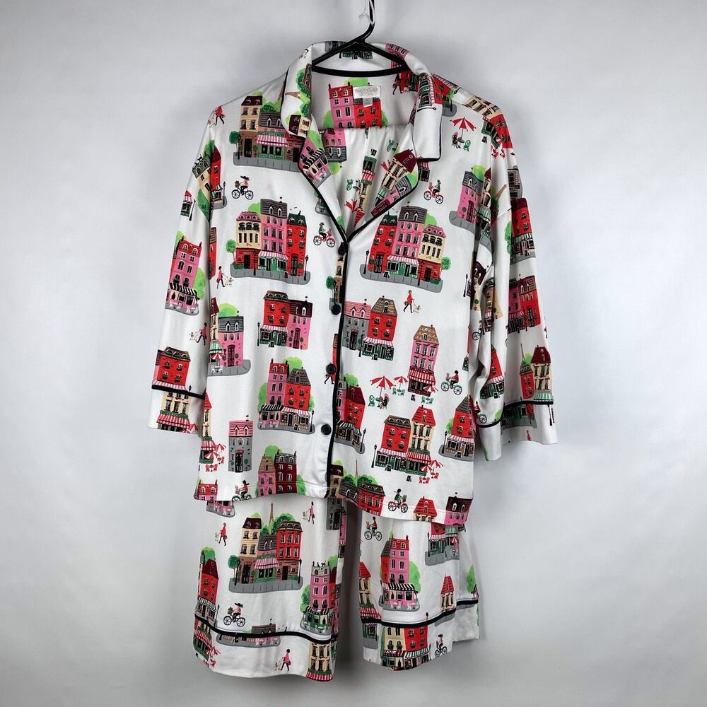 Beauty Sleep Social Pajama Set Women XL 3/4 Sleeve City Street House Print PJs